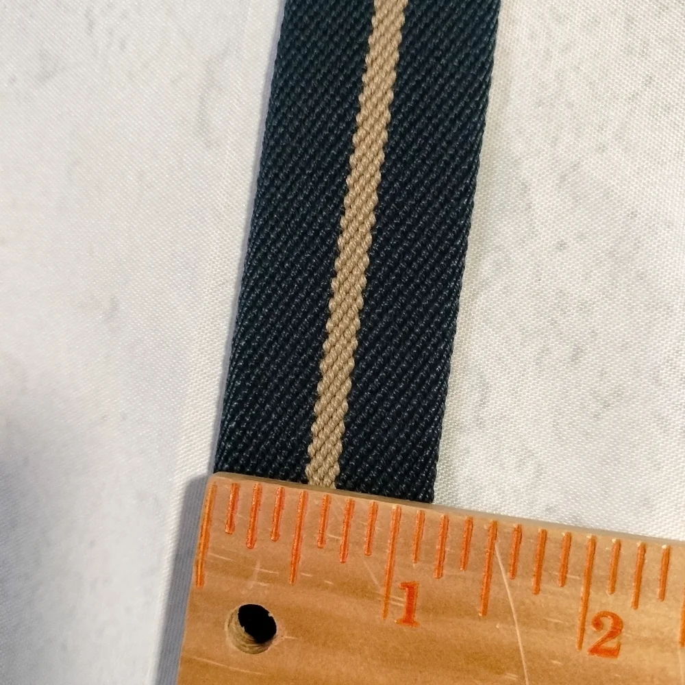 VINTAGE LL BEAN CANVAS LEATHER BELT ( MENS Sz 38) NAVY KHAKI STRIPED